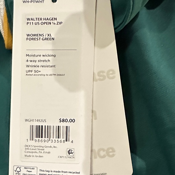 Walter Hagen P11 125th US Open 1/4 zip Forest Green Performance Pullover - Picture 3 of 3